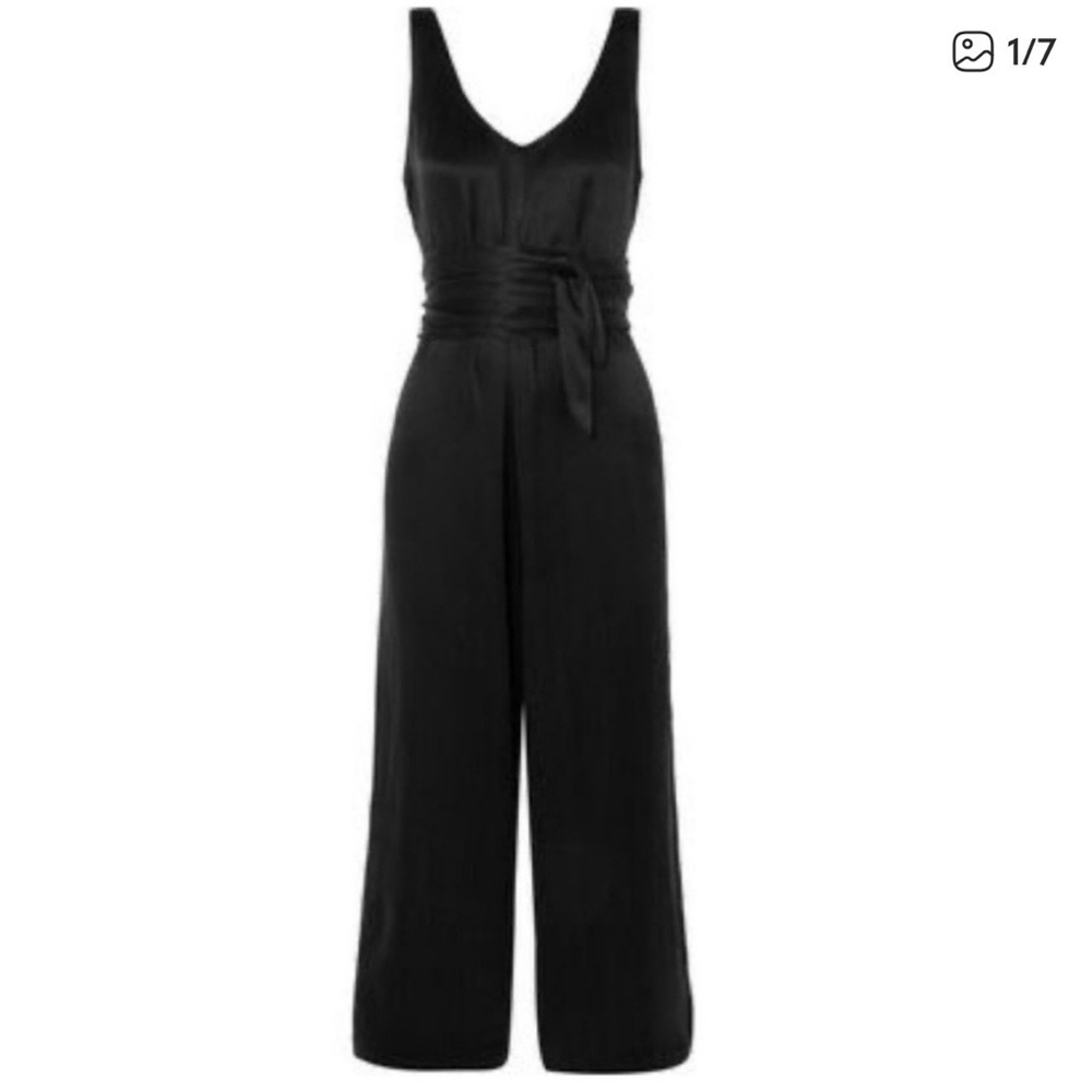 Hatch Black V-Neck Wide-Leg Jumpsuit with Waist Sash